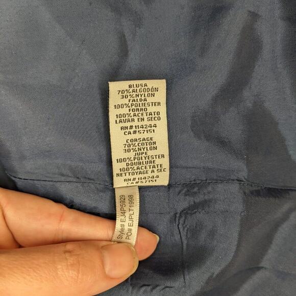 Eliza J Lace V-Neck Bodice Empire Waist Dress Navy Knee Length Pockets 4P Formal - Picture 8 of 9